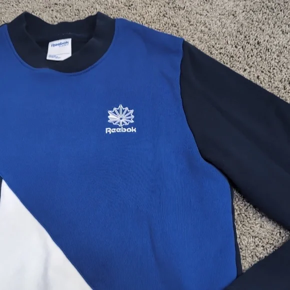 Vintage Reebok Sweatshirt Men's size Small Gender Neutral Blue Color Block - Picture 2 of 9